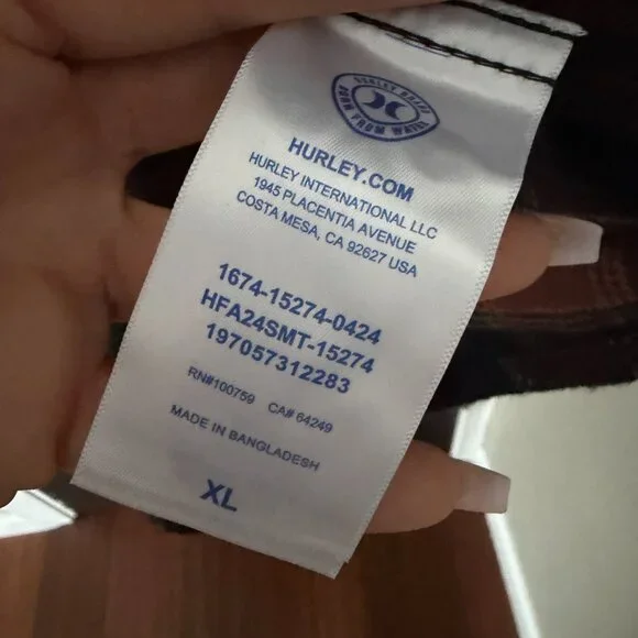 NWT Mens Hurley Medium Weight Flannel Button Down Shirt Orange Black Extra Large - Picture 4 of 7